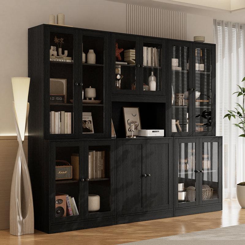 Wayfair 71" H X 94.5" W Kitchen Pantry With Bookcases Glass Door Kitchen Hutch With Drawer And Spacious Countertops