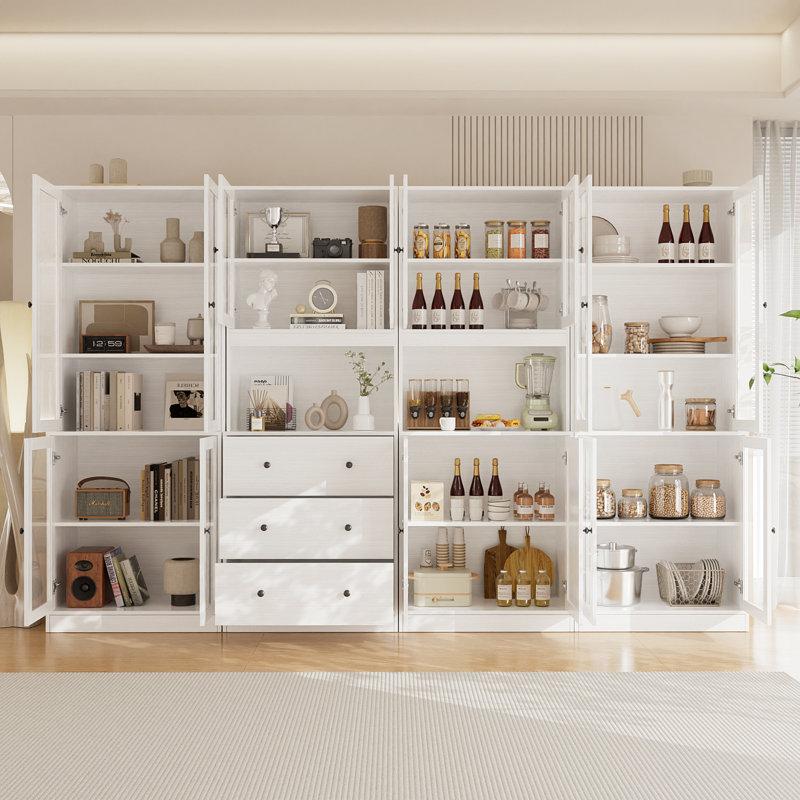 Wayfair 71" H X 94.5" W Kitchen Pantry With Bookcases Glass Door Kitchen Hutch With Drawer And Spacious Countertops
