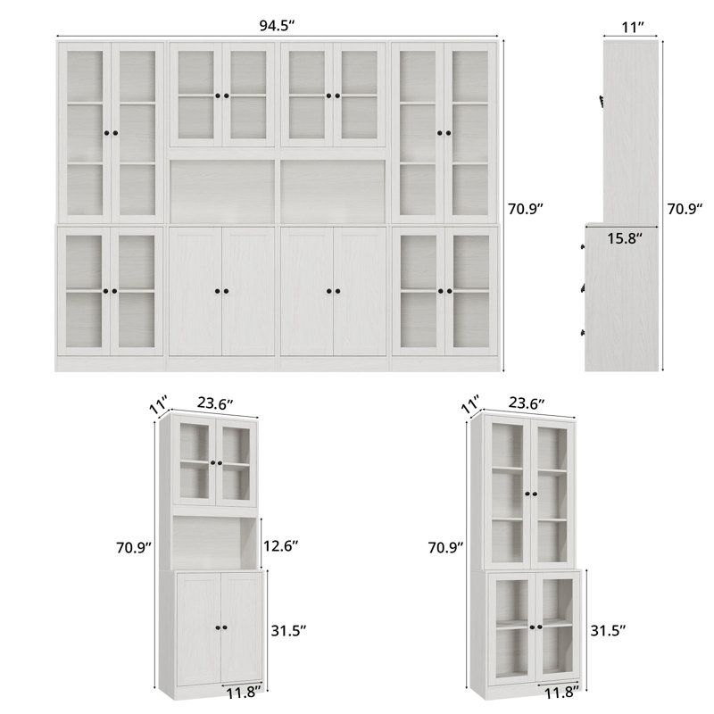 Wayfair 71" H X 94.5" W Kitchen Pantry With Bookcases Glass Door Kitchen Hutch With Drawer And Spacious Countertops