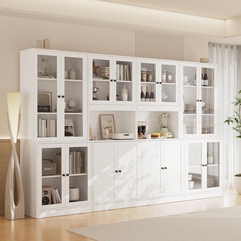 Wayfair 71" H X 94.5" W Kitchen Pantry With Bookcases Glass Door Kitchen Hutch With Drawer And Spacious Countertops