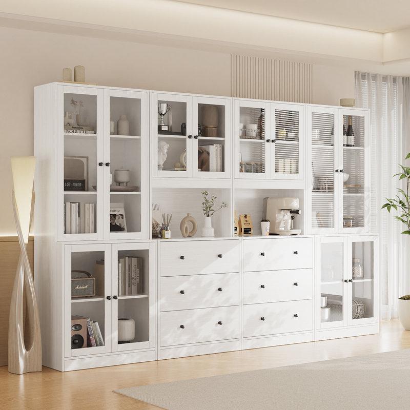 Wayfair 71" H X 94.5" W Kitchen Pantry With Bookcases Glass Door Kitchen Hutch With Drawer And Spacious Countertops