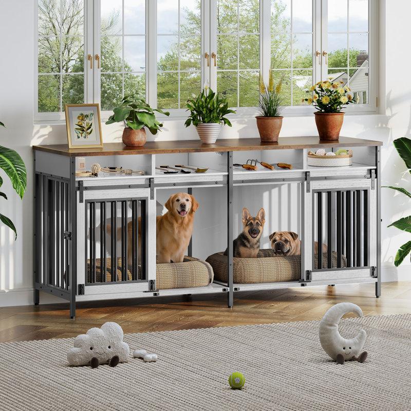 Wayfair 78.74'' Double Dog Crate Furniture With Removable Divider And 4 Compartments