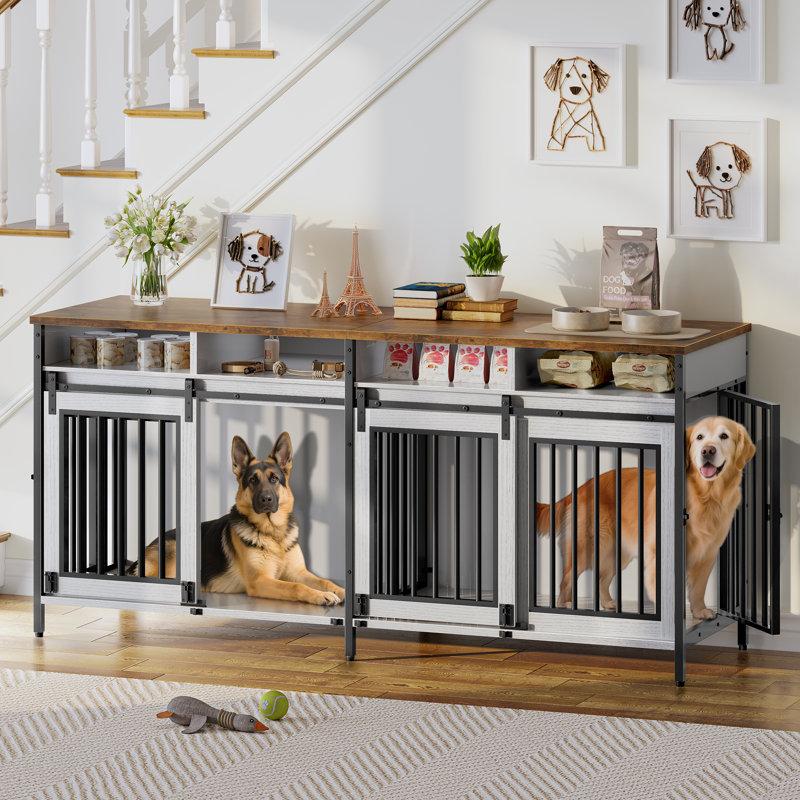 Wayfair 78.74'' Double Dog Crate Furniture with Removable Divider and 4 Compartments