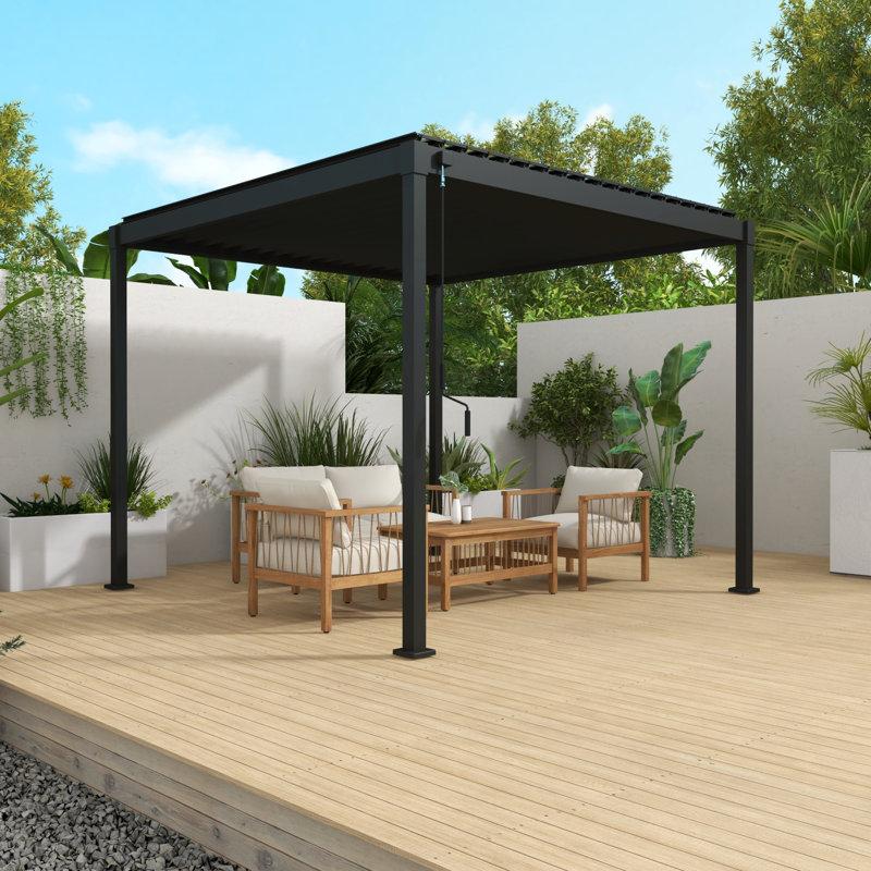 Wayfair 80S Steel Frame Pergola With Adjustable Louvered Roof