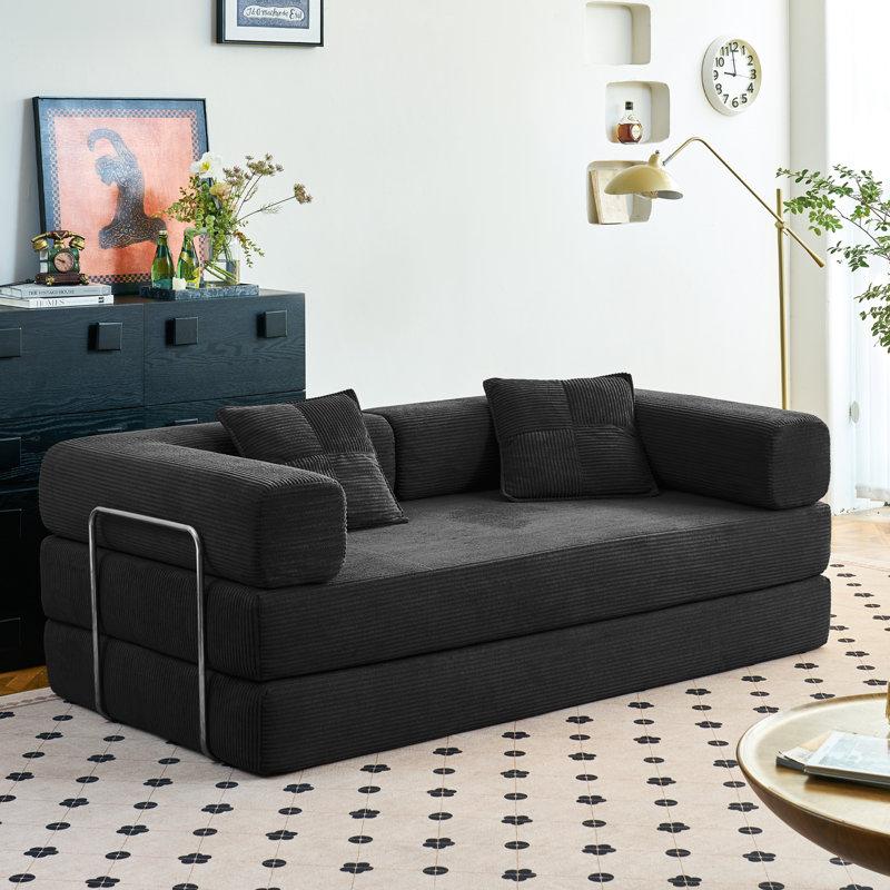 Wayfair 81.6" King Size Convertible Sleeper Sofa Bed With 2 Pillows Corduroy Folding Mattress Couch Removable And Washable Sofa Floor Sofa Lounge Couch For Living Room Small Spaces