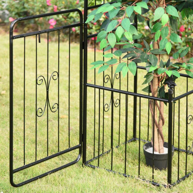 Wayfair 86" Garden Arch Arbor Metal Arch Trellis With Gate And Planter Baskets Garden Archway For Climbing Vines Wedding Ceremony Decoration Flourishes & Arrow Tips Black