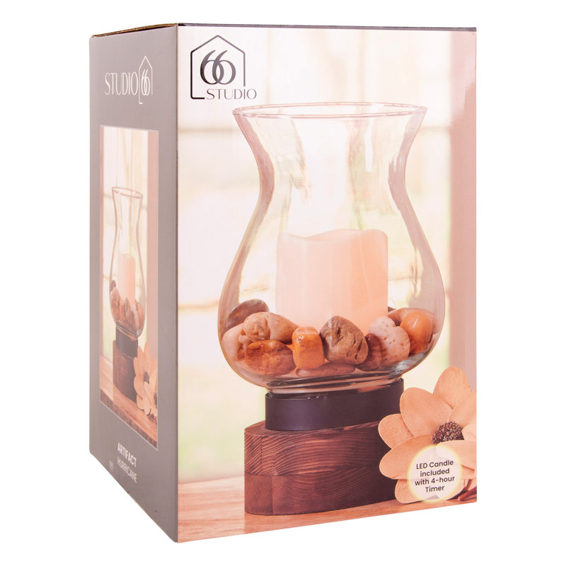 Wayfair 9.84'' H Wood Tabletop Hurricane With Candle Included