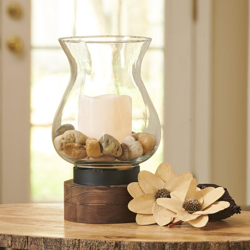 Wayfair 9.84'' H Wood Tabletop Hurricane with Candle Included