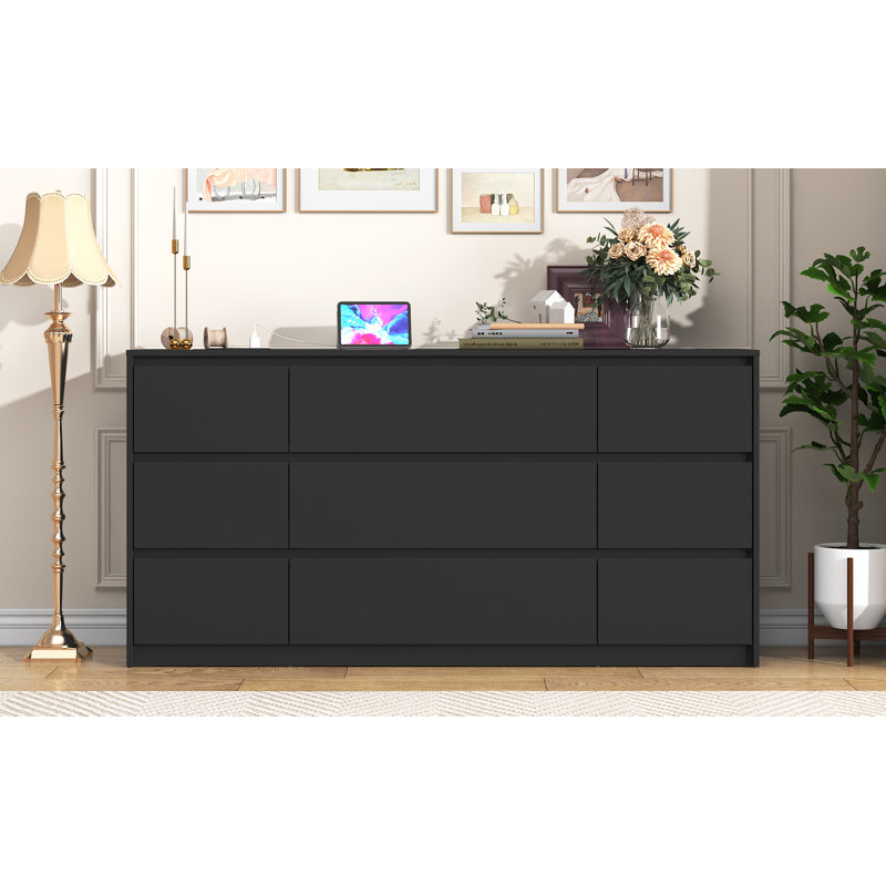 Wayfair 9 - Drawer 63.1" Dresser With 2 Sockets 2 USB Ports And 1 Fast-Charging Type-C Port