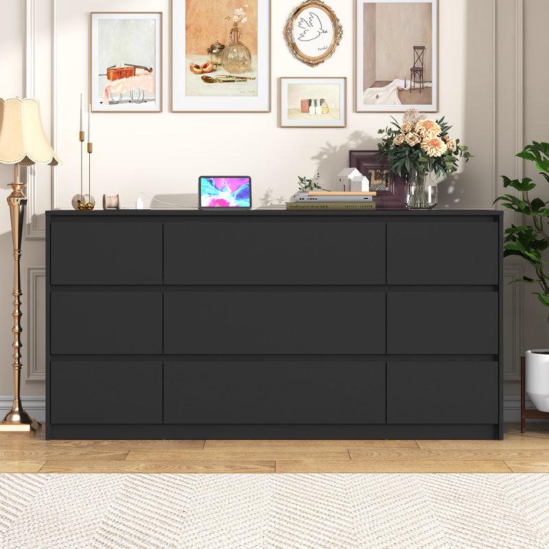 Wayfair 9 - Drawer 63.1" Dresser With 2 Sockets 2 USB Ports And 1 Fast-Charging Type-C Port