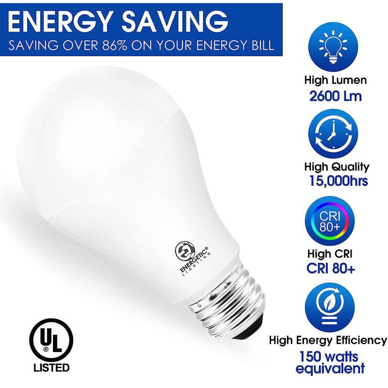 Wayfair A21 LED Light Bulb 150W Equivalent 20w Dimmable Super Bright 2600lm E26 Medium Base (Set Of 4) YGA03C55-A21-20W-840-4P