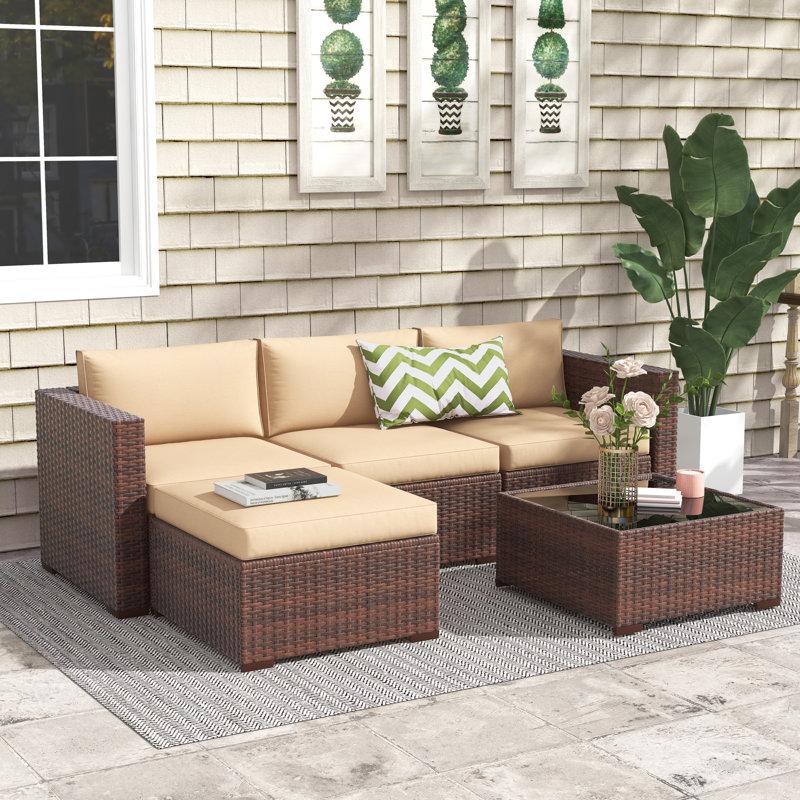 Wayfair Abler Wicker 3 - Person Modular Patio Conversation Sets with Cushions