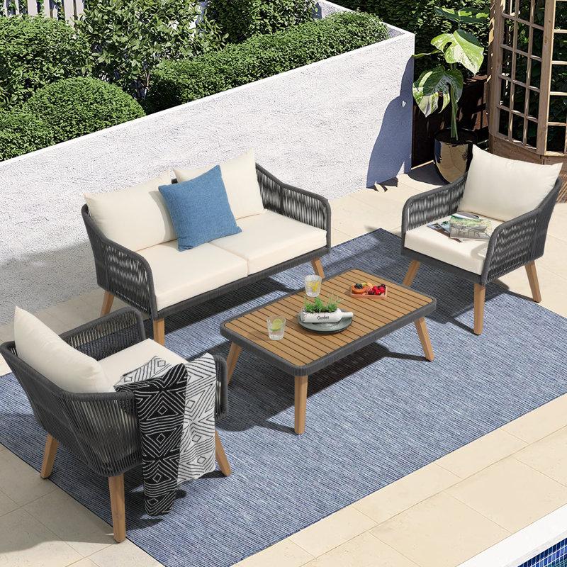 Wayfair Acacia 4 - Person Patio Conversation Sets With Cushions