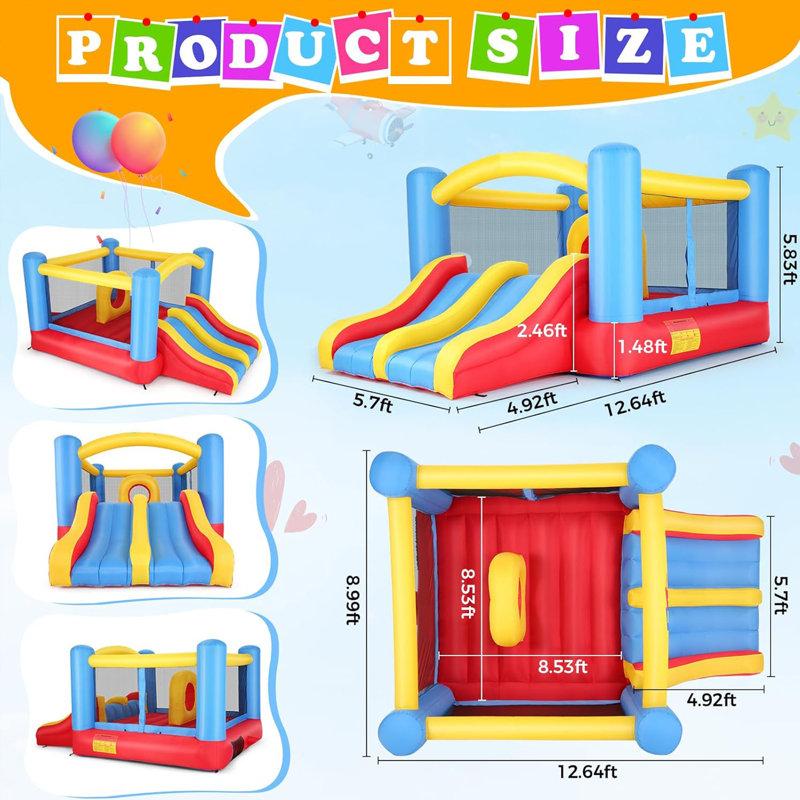Wayfair Adam 12.64x9Ft Kids Party Castle Bounce House Indoor/Outdoor Bouncy House UL Blower Included Trendy Pastel Color 2 Fun Slide & Bounce Area Castle Theme For Kids