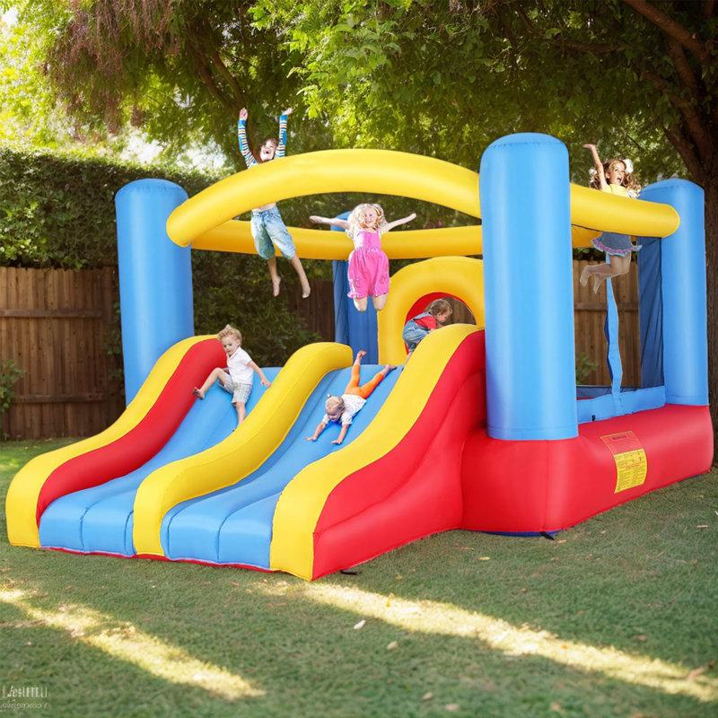 Wayfair Adam 12.64x9Ft Kids Party Castle Bounce House Indoor/Outdoor Bouncy House UL Blower Included Trendy Pastel Color 2 Fun Slide & Bounce Area Castle Theme For Kids