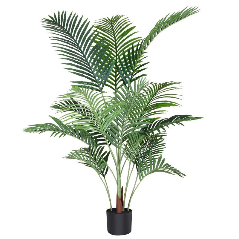 Wayfair Adcock Artificial UV Resistant Palm Tree In Pot Faux Green Areca Palm Plant Fake Tree
