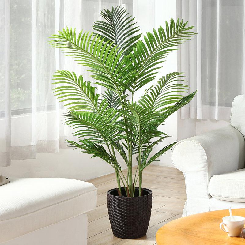 Wayfair Adcock Artificial UV Resistant Palm Tree In Pot Faux Green Areca Palm Plant Fake Tree
