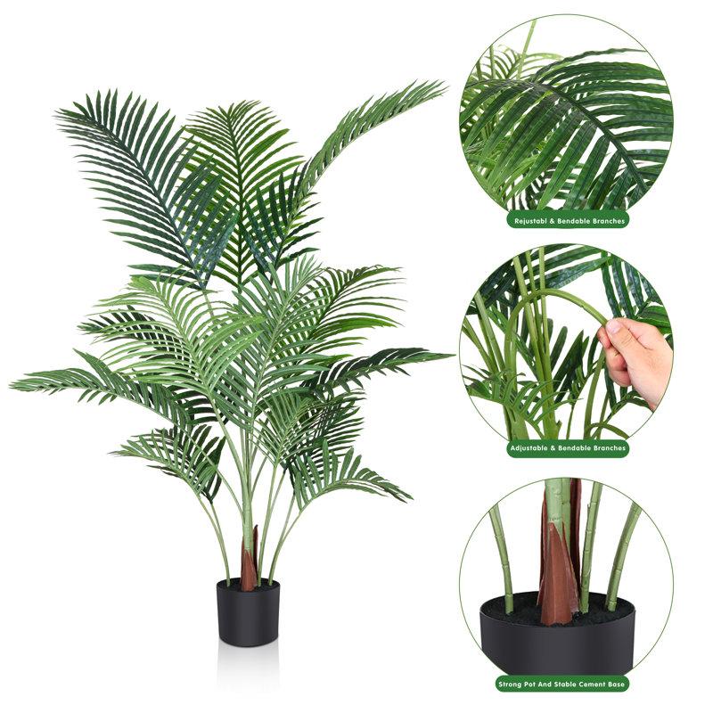 Wayfair Adcock Artificial UV Resistant Palm Tree In Pot Faux Green Areca Palm Plant Fake Tree