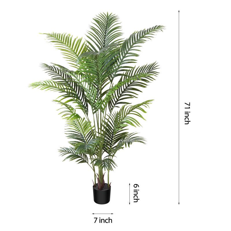 Wayfair Adcock Artificial UV Resistant Palm Tree In Pot Faux Green Areca Palm Plant Fake Tree
