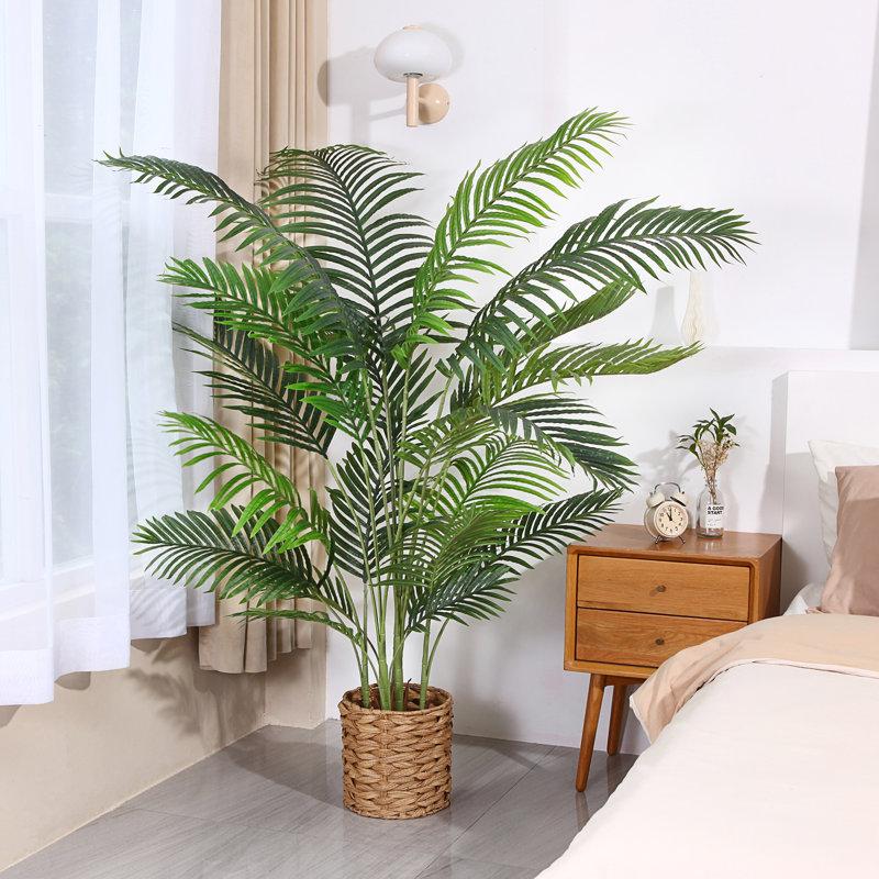 Wayfair Adcock Artificial UV Resistant Palm Tree In Pot Faux Green Areca Palm Plant Fake Tree