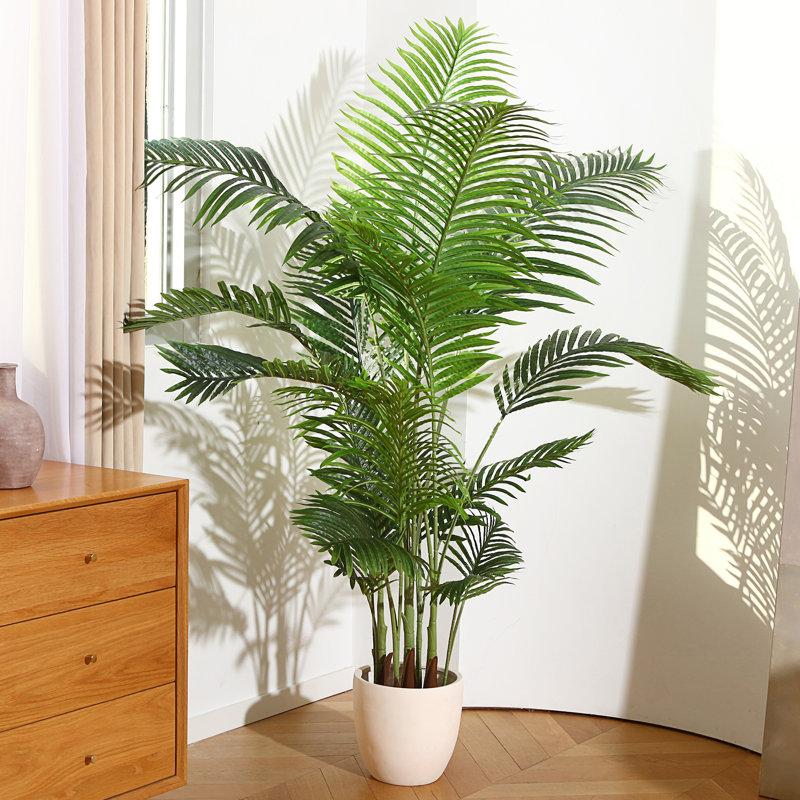 Wayfair Adcock Artificial UV Resistant Palm Tree in Pot Faux Green Areca Palm Plant Fake Tree
