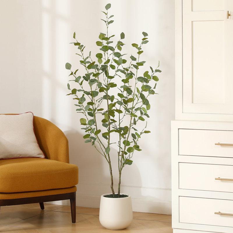 Wayfair Adcock Faux Eucalyptus Tree With Oval White Planter Pre Potted Artificial Eucalyptus Plant For Home Decor