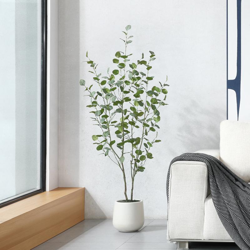 Wayfair Adcock Faux Eucalyptus Tree With Oval White Planter Pre Potted Artificial Eucalyptus Plant For Home Decor