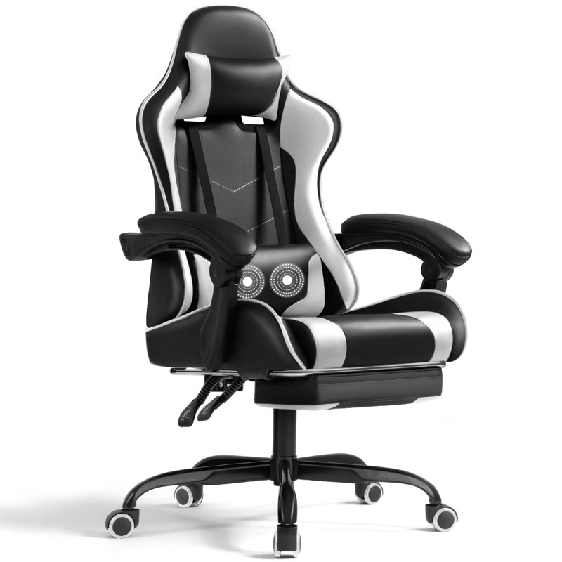 Wayfair Adjustable Video Gaming Chair With Massage Swiveling PC & Racing Game Chair With Footrest