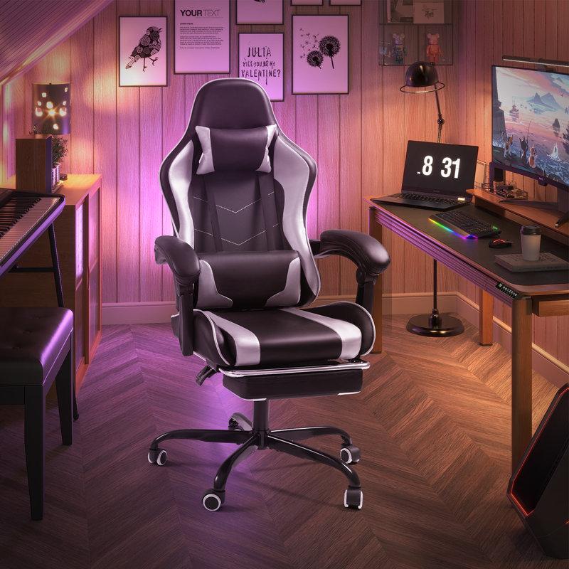 Wayfair Adjustable Video Gaming Chair With Massage Swiveling PC & Racing Game Chair With Footrest