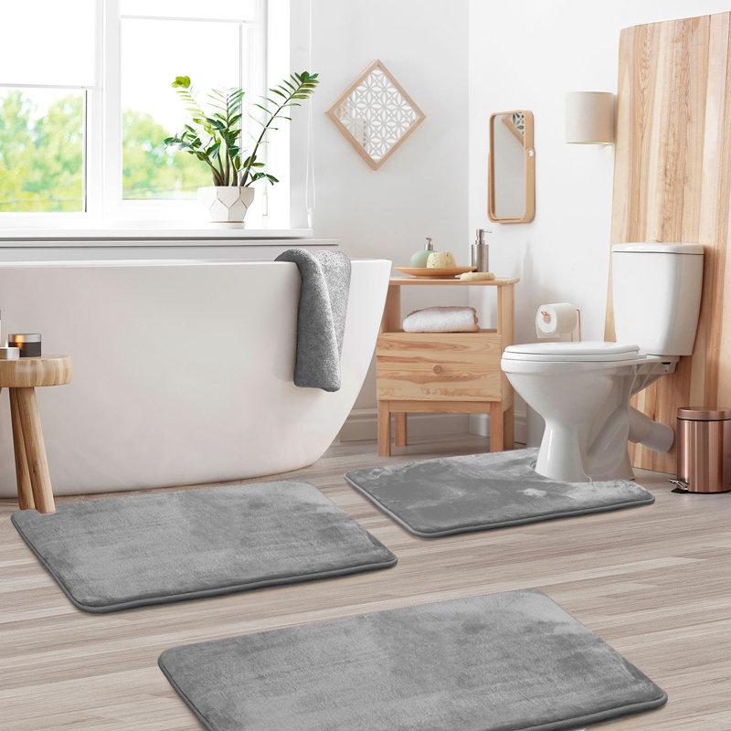Wayfair Aighan 3 Piece Ultra Soft And Absorbent Memory Foam Bath Rug Set With Non-Slip Backing