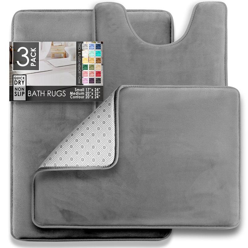 Wayfair Aighan 3 Piece Ultra Soft And Absorbent Memory Foam Bath Rug Set With Non-Slip Backing