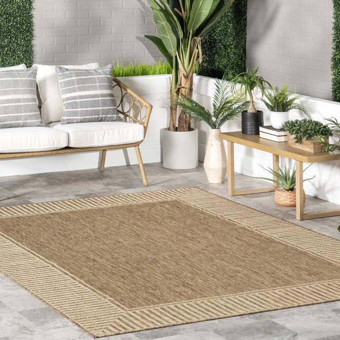 Wayfair Alegre Bordered Power Loomed Tan Indoor/Outdoor Rug