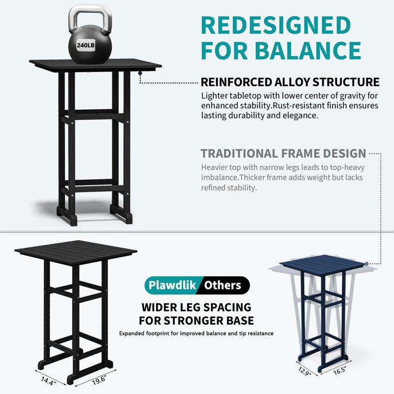 Wayfair All-Weather HDPE Outdoor Bar Table – 42" Tall Square Patio Pub Table With Footrest Weather-Resistant Faux Wood Grain Finish Indoor/Outdoor Use – Black
