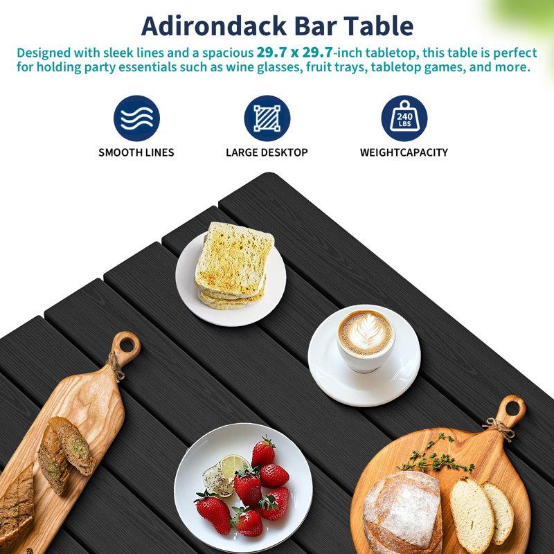 Wayfair All-Weather HDPE Outdoor Bar Table – 42" Tall Square Patio Pub Table With Footrest Weather-Resistant Faux Wood Grain Finish Indoor/Outdoor Use – Black