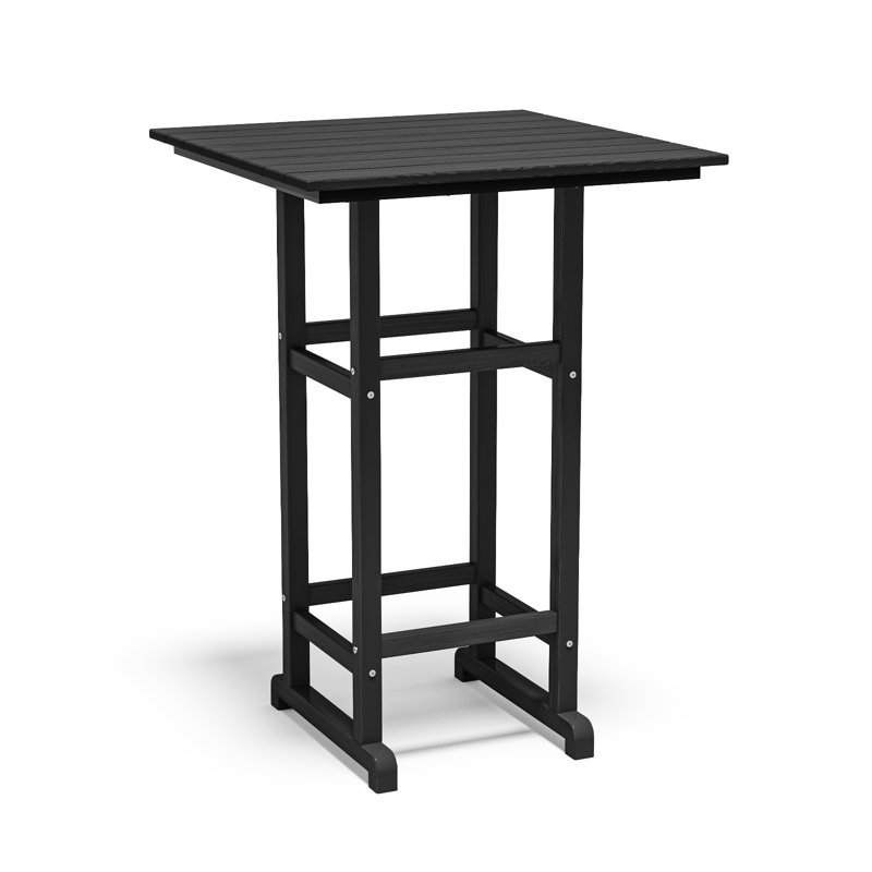 Wayfair All-Weather HDPE Outdoor Bar Table – 42" Tall Square Patio Pub Table with Footrest Weather-Resistant Faux Wood Grain Finish Indoor/Outdoor Use – Black