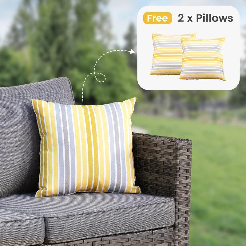 Wayfair Allcot 7 - Person Wicker Rattan Patio Furniture Set With Throw Pillows Outdoor Sofa Set With Couch Chairs Ottomans And Comfy Cushions