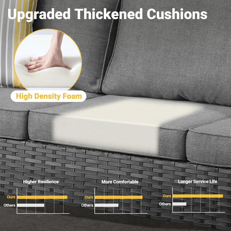 Wayfair Allcot 7 - Person Wicker Rattan Patio Furniture Set With Throw Pillows Outdoor Sofa Set With Couch Chairs Ottomans And Comfy Cushions