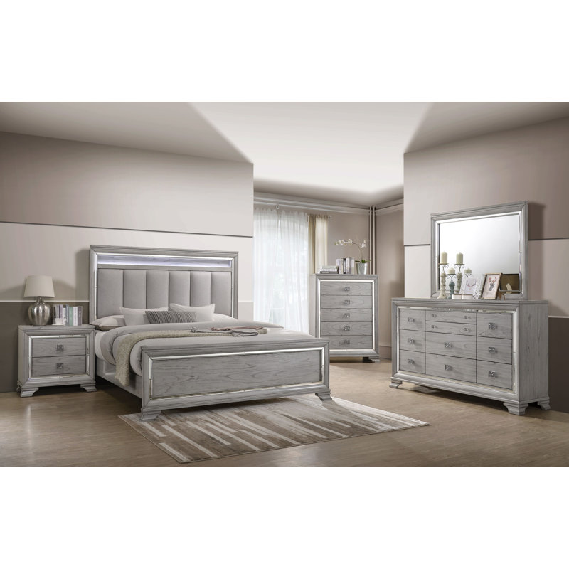 Wayfair Alyncia 5-1_Elsa LED Upholstered Panel Bedroom Set