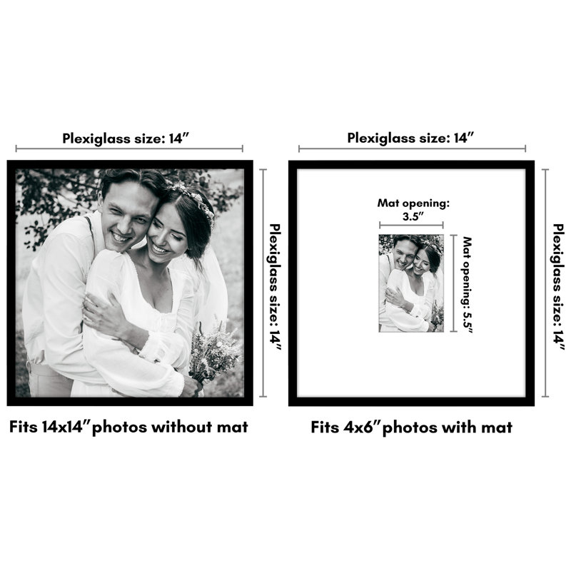Wayfair Americanflat 14x14 Picture Frame - Use As 4x6 Frame With Mat Or 14x14 Frame Without Mat - Thin Photo Frame With Plexiglass - Black