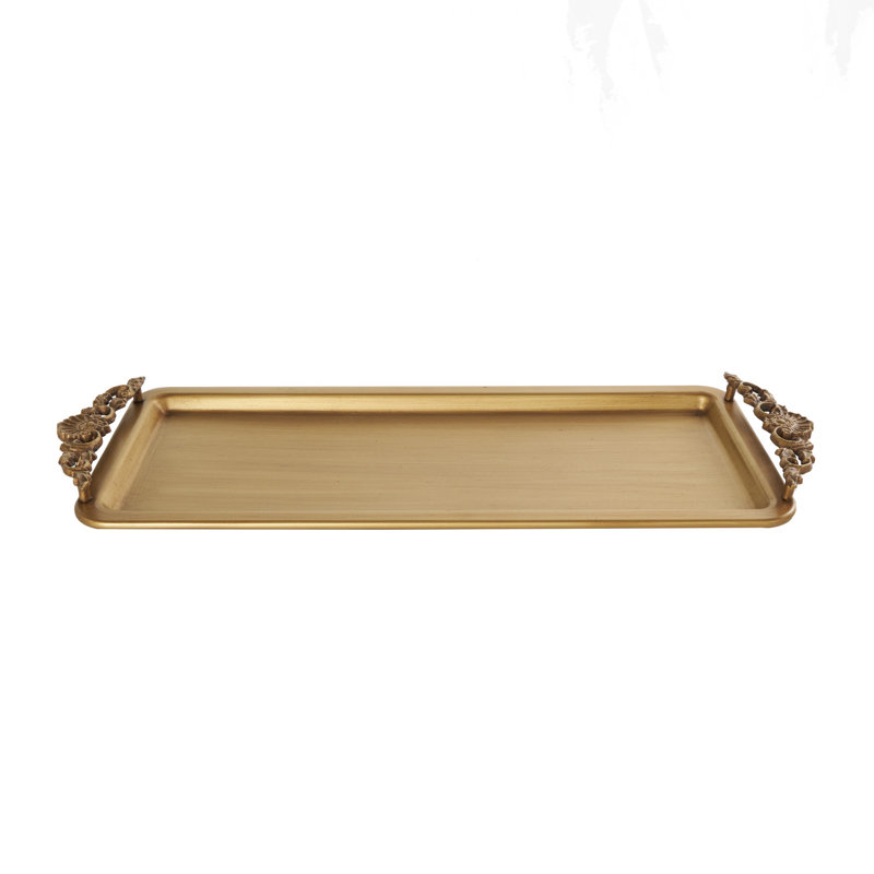 Wayfair Andriea Metal Brushed Bronze Decor Tray With Antique Scrolled Handles