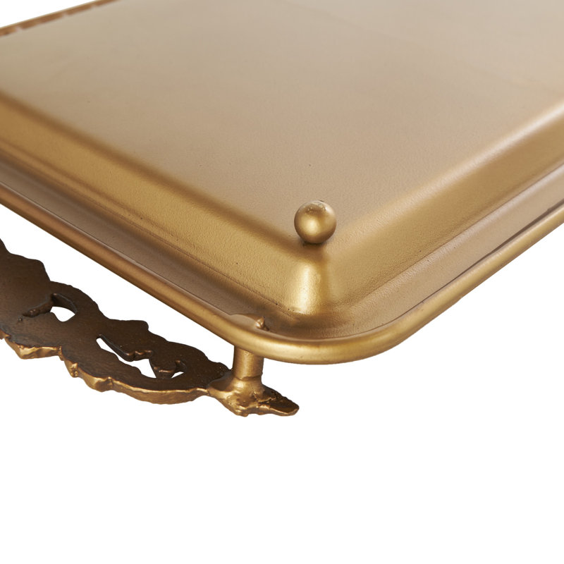 Wayfair Andriea Metal Brushed Bronze Decor Tray With Antique Scrolled Handles