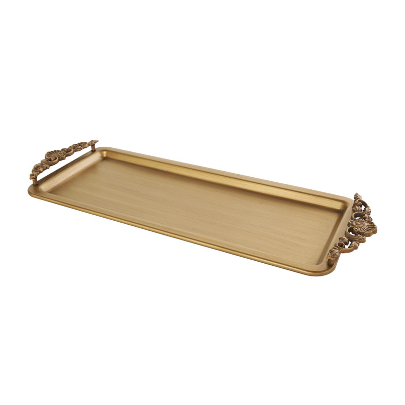 Wayfair Andriea Metal Brushed Bronze Decor Tray with Antique Scrolled Handles