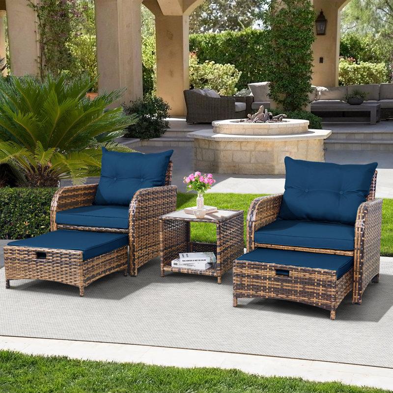Wayfair Antilles 2-Person Outdoor All-Weather Wicker Conversation Set With Ottomans And Coffee Table