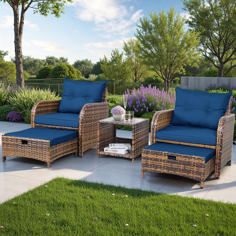 Wayfair Antilles 2-Person Outdoor All-Weather Wicker Conversation Set With Ottomans And Coffee Table