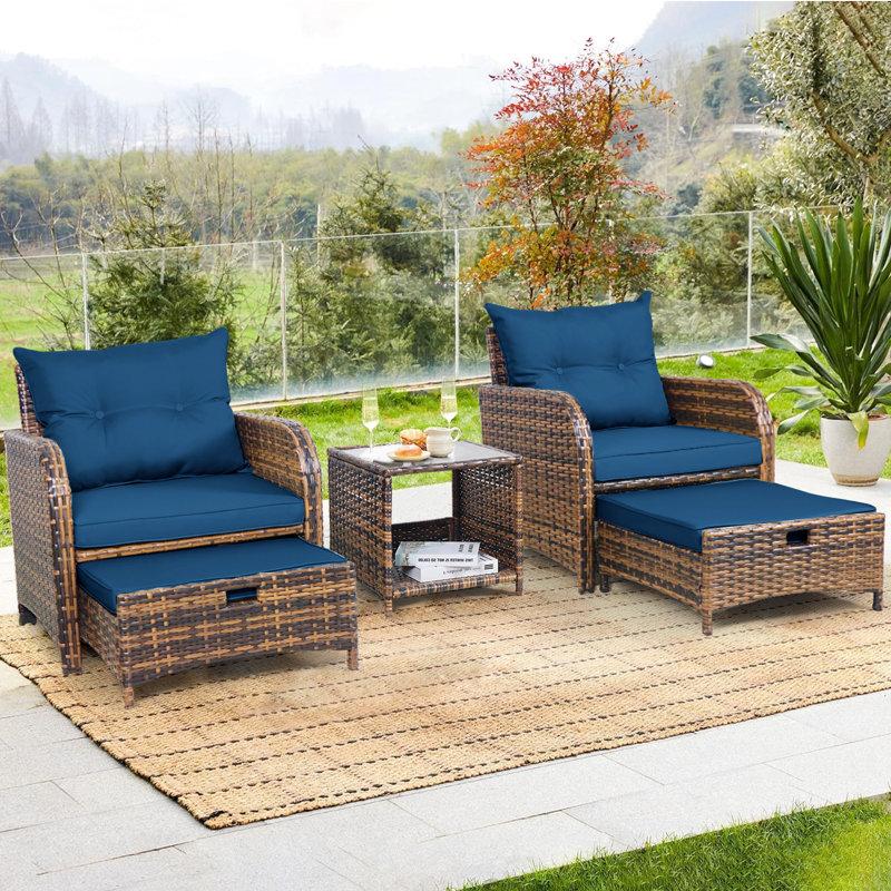 Wayfair Antilles 2-Person Outdoor All-Weather Wicker Conversation Set With Ottomans And Coffee Table