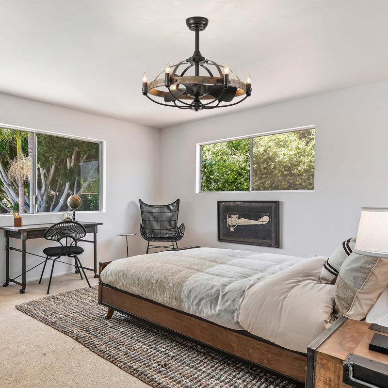 Wayfair Arezo 27.17" Classic Black Caged Farmhouse Ceiling Fan With Light Kit And Remote Control