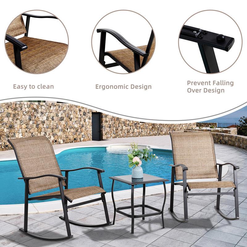 Wayfair Armyn 3 Piece Outdoor Furniture Rocking Patio Set