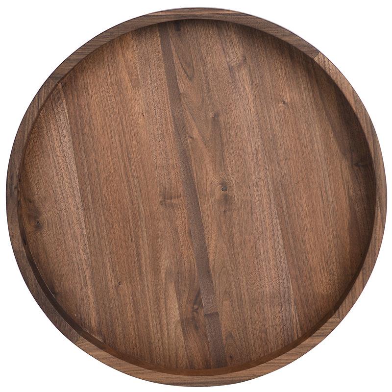 Wayfair Arooj Round Black Walnut Solid Wood Serving Tray Ottoman Tray