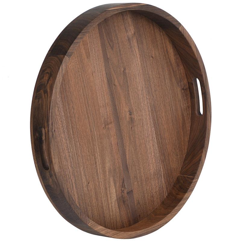 Wayfair Arooj Round Black Walnut Solid Wood Serving Tray Ottoman Tray
