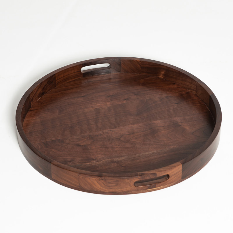 Wayfair Arooj Round Black Walnut Solid Wood Serving Tray Ottoman Tray